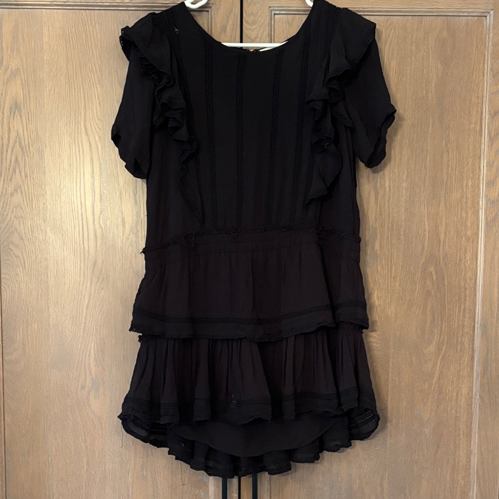 LoveShackFancy Black Ruffle Mini Dress